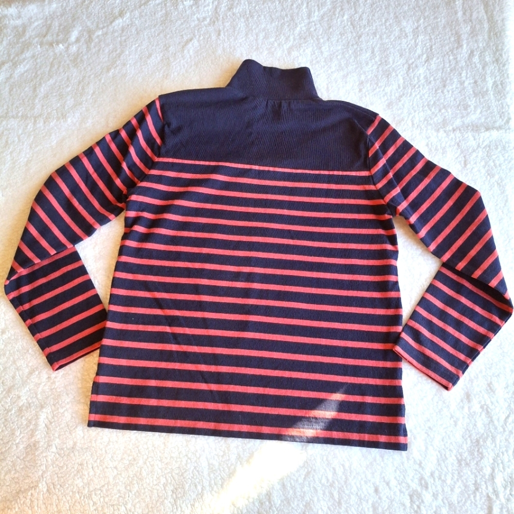 New J. Crew Coral Navy Nautical‎ Stripe TurtleNeck Longsleeve Sweater 100%Cotton - Picture 13 of 14